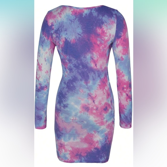 🎀 AUDUE Women's Tie Dye Tulip Hem Bodycon long sleeves mini Dress - Picture 8 of 8